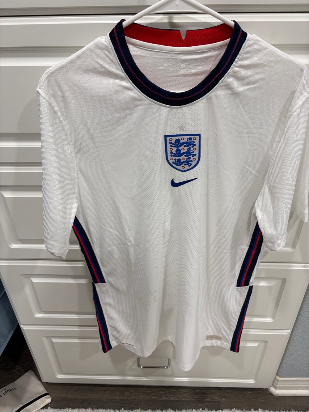 Nike White England Home Soccer Jersey with Navy and Red Trim, - Picture 1 of 2